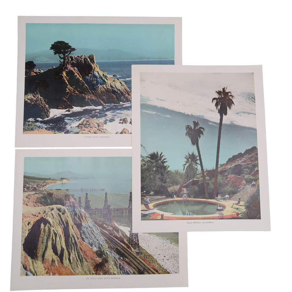 Scenic Grandeur of the West Print Set of 3 California Hand Tinted 1943 Vintage
